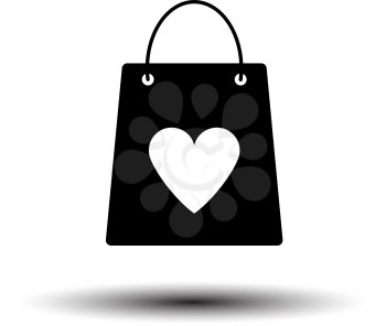 Shopping Bag With Heart Icon. Black on White Background With Shadow. Vector Illustration.