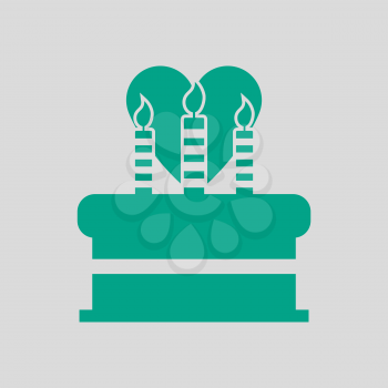 Cacke With Candles And Heart Icon. Green on Gray Background. Vector Illustration.