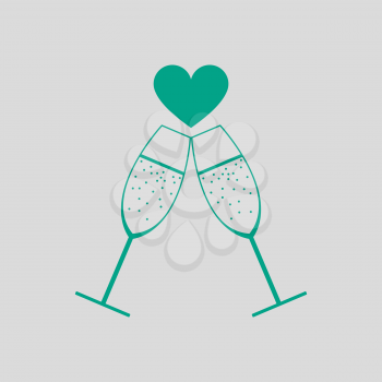 Champagne Glass With Heart Icon. Green on Gray Background. Vector Illustration.