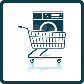 Shopping Cart With Washing Machine Icon. Square Shadow Reflection Design. Vector Illustration.