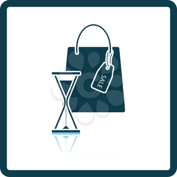 Sale Bag With Hourglass Icon. Square Shadow Reflection Design. Vector Illustration.