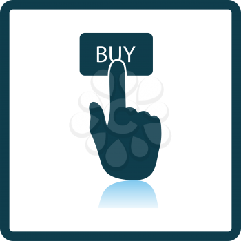 Finger Push The Buy Button Icon. Square Shadow Reflection Design. Vector Illustration.