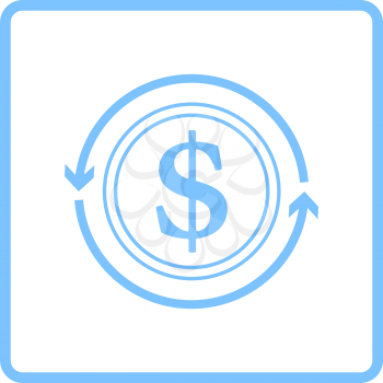 Cash Back Coin Icon. Blue Frame Design. Vector Illustration.