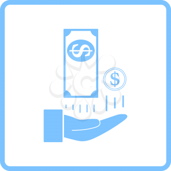 Cash Back To Hand Icon. Blue Frame Design. Vector Illustration.