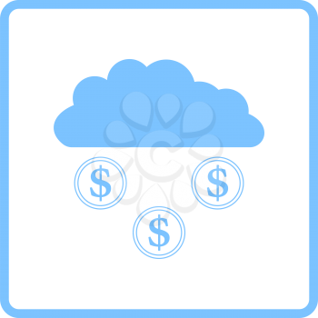 Coins Falling From Cloud Icon. Blue Frame Design. Vector Illustration.