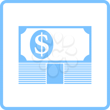 Banknote On Top Of Money Stack Icon. Blue Frame Design. Vector Illustration.