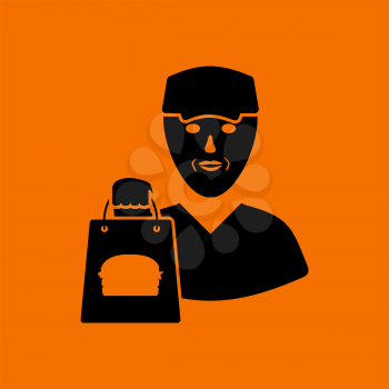 Food Delivery Icon. Black on Orange Background. Vector Illustration.