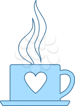 Valentine Day Coffee Icon. Thin Line With Blue Fill Design. Vector Illustration.