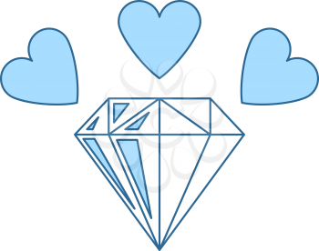 Diamond With Hearts Icon. Thin Line With Blue Fill Design. Vector Illustration.