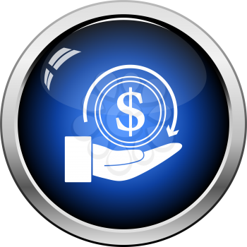 Cash Back Coin To Hand Icon. Glossy Button Design. Vector Illustration.