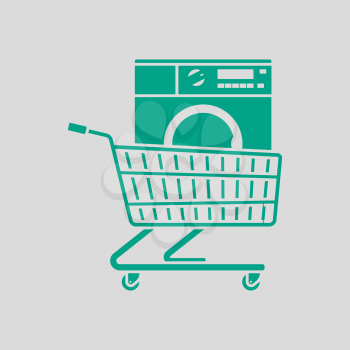 Shopping Cart With Washing Machine Icon. Green on Gray Background. Vector Illustration.