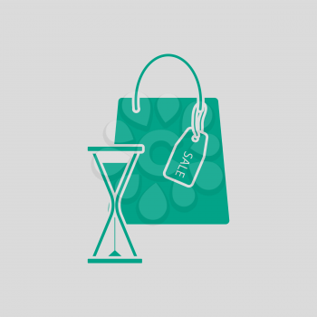 Sale Bag With Hourglass Icon. Green on Gray Background. Vector Illustration.