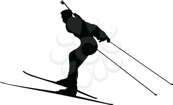 Biathlon sportsman silhouette. Black on white.  Vector illustration.