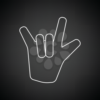 Rock hand icon. Black background with white. Vector illustration.