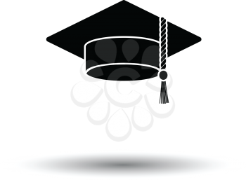 Graduation cap icon. White background with shadow design. Vector illustration.