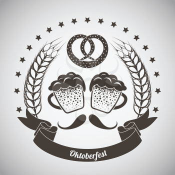 Oktoberfest Vintage Emblem. Dark brown over gray gradient background. Vector Illustration.