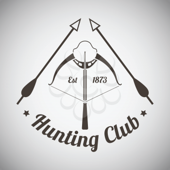 Hunting Vintage Emblem. Crossbow With Two Arrows. Dark Brown Retro Style.  Vector Illustration. 