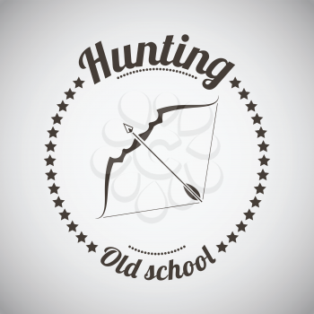 Hunting Vintage Emblem. Bow With Arrow.   Dark Brown Retro Style.  Vector Illustration. 