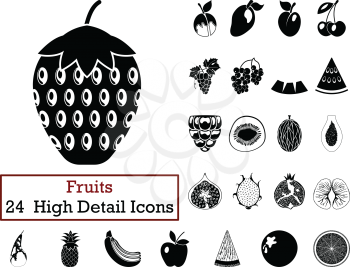 Set of 24  Fruit Icons. Monochrome color design. Vector illustration.
