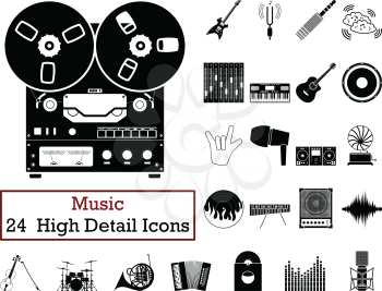 Set of 24  Music Icons. Monochrome color design. Vector illustration.