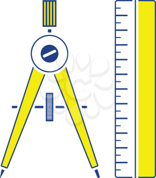 Flat design icon of Compasses and scale iin ui colors. Thin line design. Vector illustration.