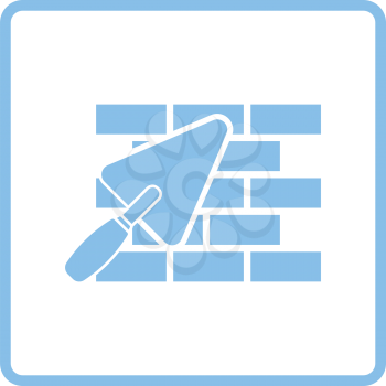 Icon of brick wall with trowel. Blue frame design. Vector illustration.