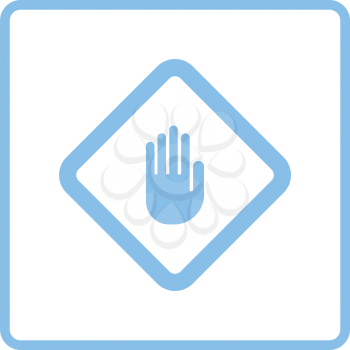 Icon of Warning hand. Blue frame design. Vector illustration.