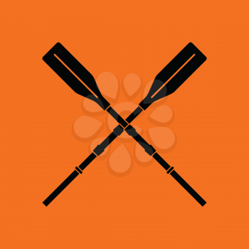Icon of  boat oars. Orange background with black. Vector illustration.