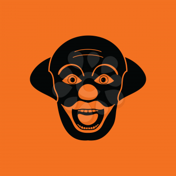 Party clown face icon. Orange background with black. Vector illustration.