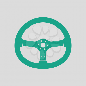 Icon of  steering wheel . Gray background with green. Vector illustration.