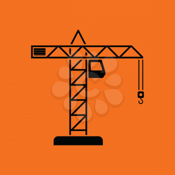 Icon of crane. Orange background with black. Vector illustration.