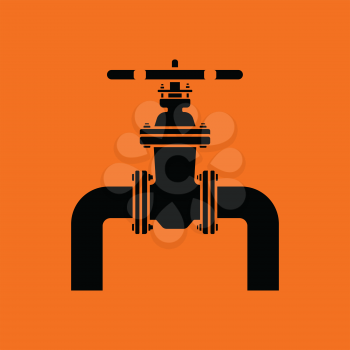 Icon of Pipe with valve. Orange background with black. Vector illustration.