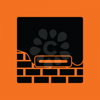 Icon of plastered brick wall . Orange background with black. Vector illustration.