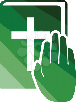Hand on Bible icon. Flat color design. Vector illustration.
