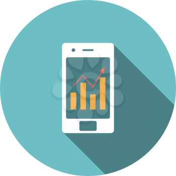 Smartphone with analytics diagram icon. Flat color design. Vector illustration.