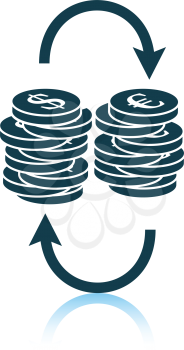 Dollar euro coins stack icon. Shadow reflection design. Vector illustration.