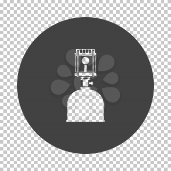 Camping gas burner lamp icon. Subtract stencil design on tranparency grid. Vector illustration.