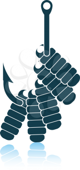 Icon of worm on hook. Shadow reflection design. Vector illustration.