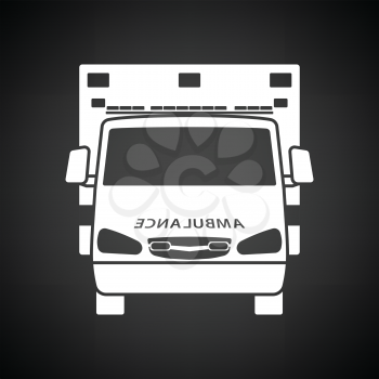 Ambulance  icon front view. Black background with white. Vector illustration.