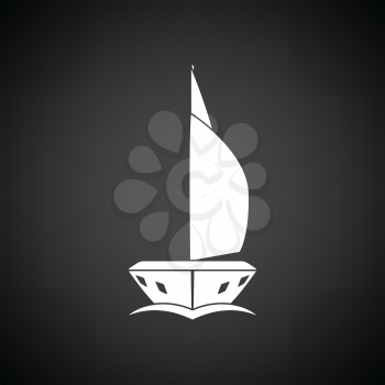 Sail yacht icon front view. Black background with white. Vector illustration.