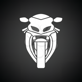 Motorcycle icon front view. Black background with white. Vector illustration.