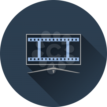 Cinema TV screen icon on gray background, round shadow. Vector illustration.