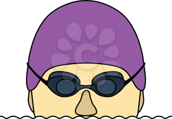 Flat design icon of Swimming man head with goggles and cap  in ui colors. Vector illustration.