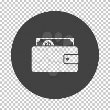 Wallet with cash icon. Subtract stencil design on tranparency grid. Vector illustration.