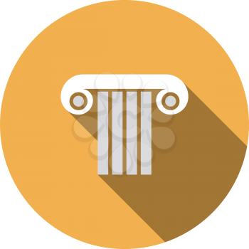 Antique column icon. Flat Design Circle With Long Shadow. Vector Illustration.