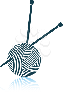 Yarn ball with knitting needles icon. Shadow reflection design. Vector illustration.