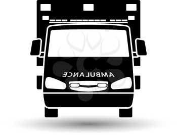 Ambulance  icon front view. Black on White Background With Shadow. Vector Illustration.