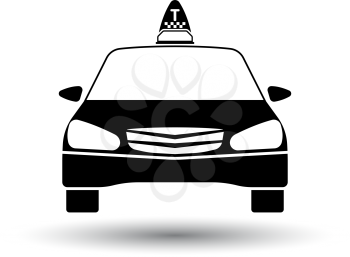 Taxi  icon front view. Black on White Background With Shadow. Vector Illustration.