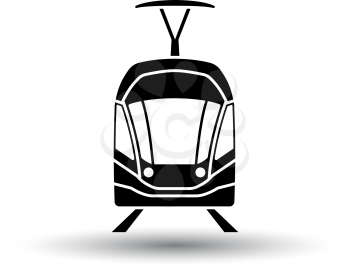 Tram icon front view. Black on White Background With Shadow. Vector Illustration.
