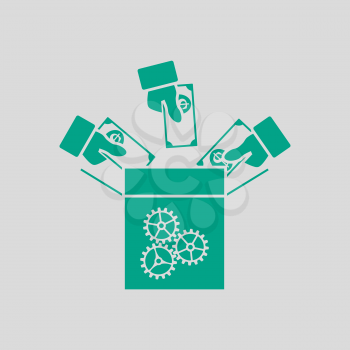 Crowdfunding Icon. Green on Gray Background. Vector Illustration.
